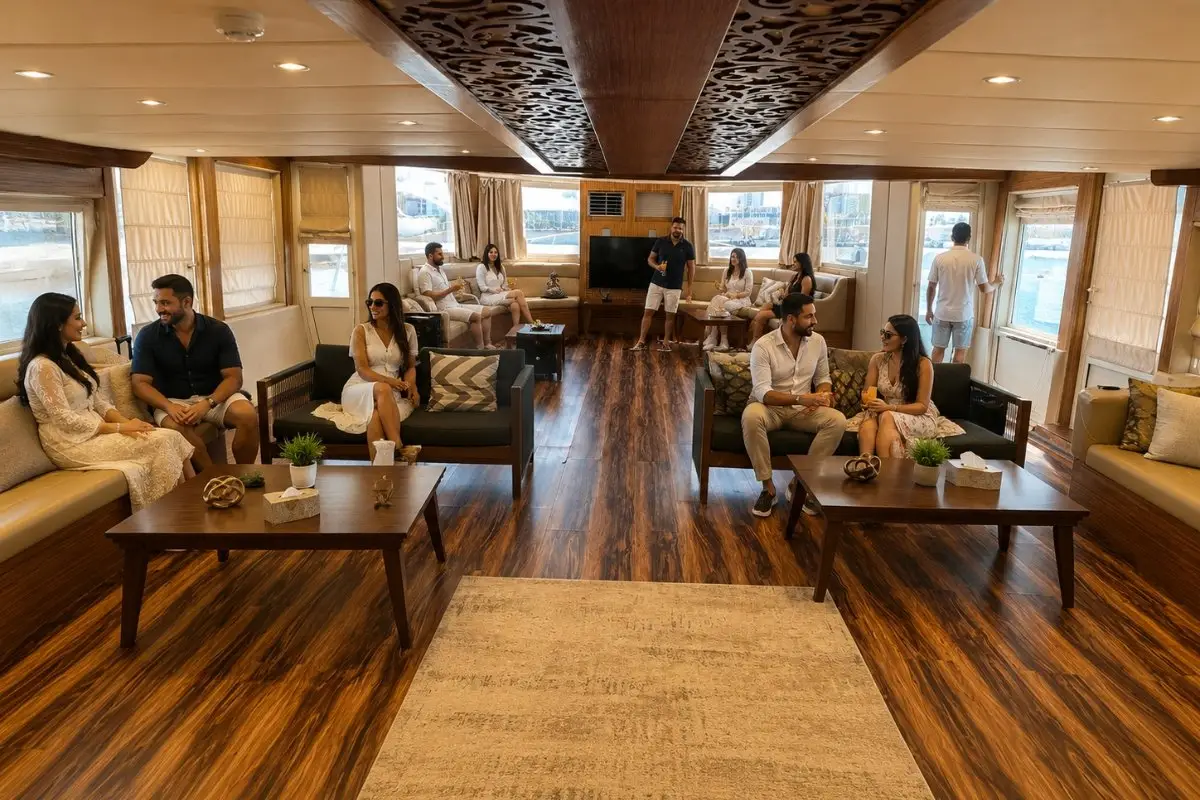 House boat deck set up for a wedding reception, Abu Dhabi