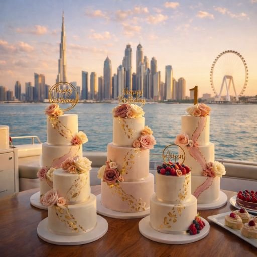 Premium wedding cake setup on yacht in Abu Dhabi